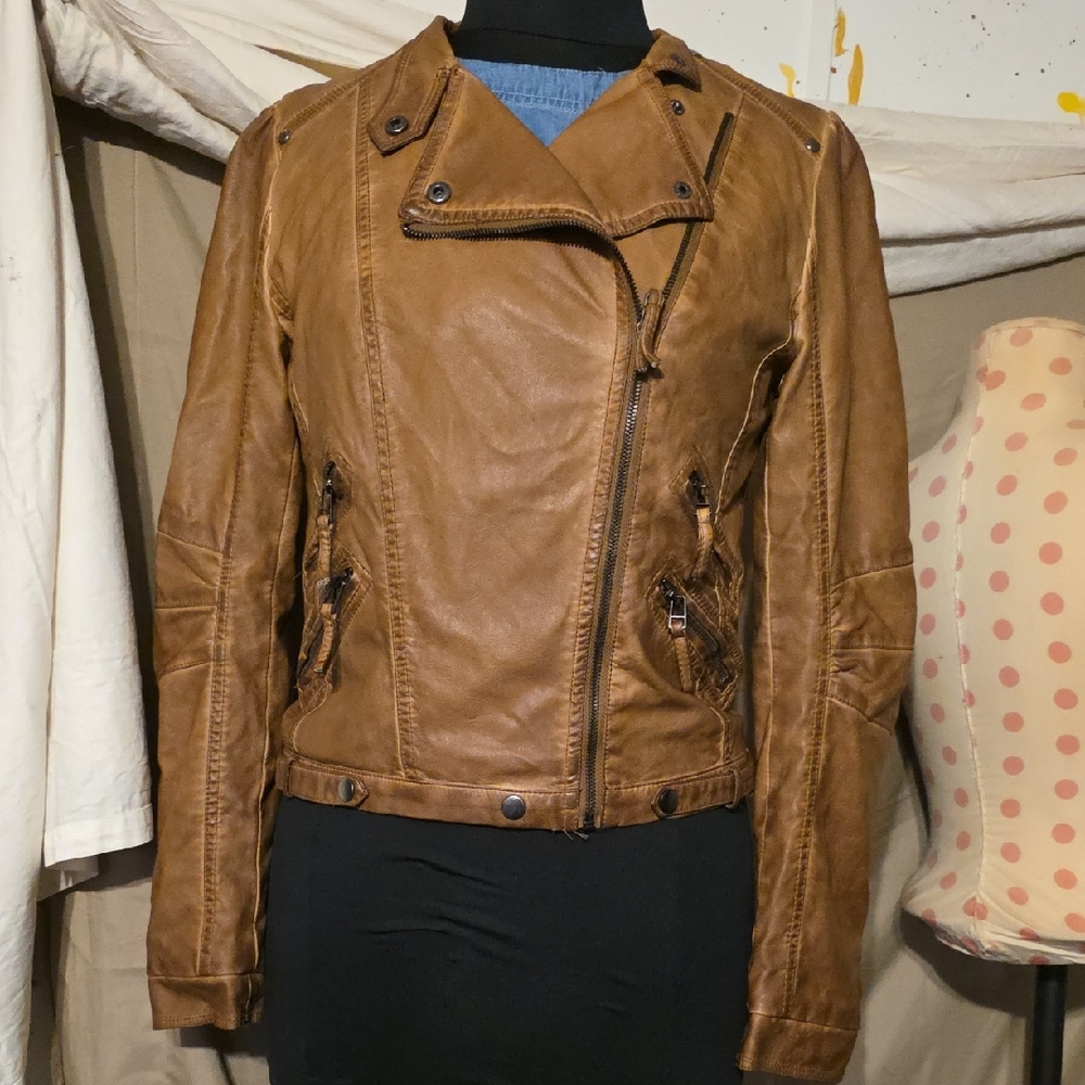 Blu Pepper Brown Leather Moto Jacket